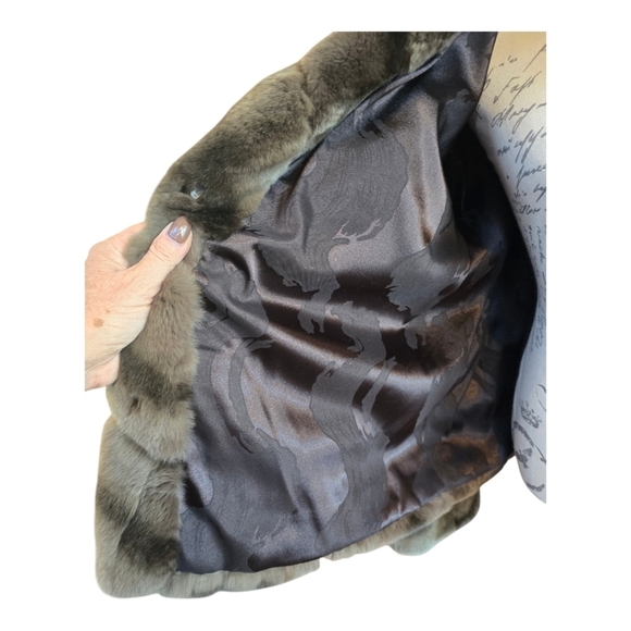 Rex Rabbit Brown Ombre Fur Chevron Pattern Swing Jacket XL - Picture 4 of 6